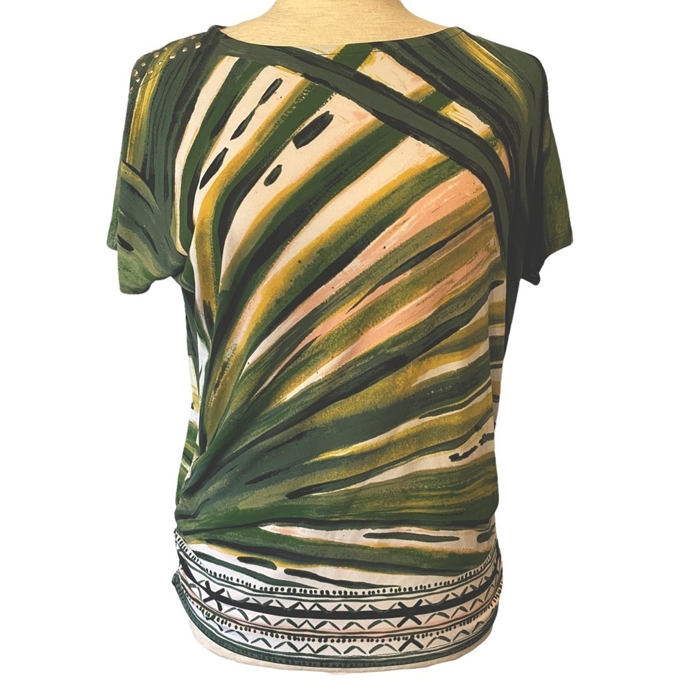 JM Collection Painted Palms Animal Influence Blouse‎ Top MP NWT